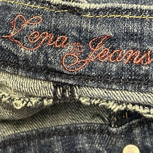 Lena Jeans Blue Denim BOHO Colorful Embroidery W28 Mid Rise Festival Button Flap - Picture 7 of 12
